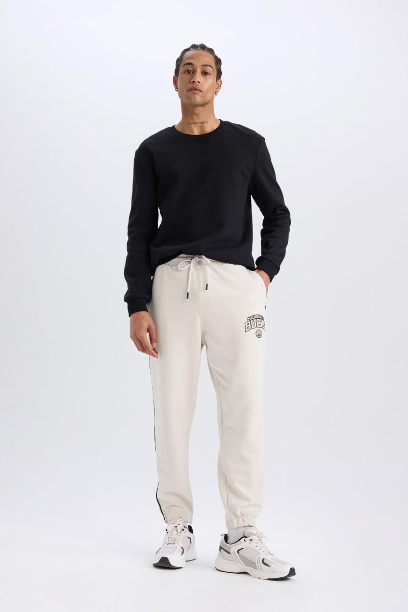 DeFacto Beige Man DeFactoFit NBA Milwaukee Bucks Standard Fit Scuba Fabric Sports Joggers Casual - Image 5